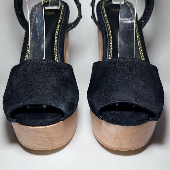 Maje Flash Studded Suede Platform Peep Toe Sandals in Black - Picture 4 of 10